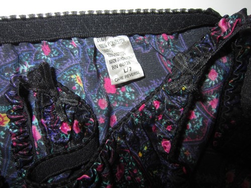VINTAGE VAN MAR 80's Satin BLACK PINK ROSES FLORAL String Bikini PANTY L 7 SILKY - Picture 5 of 5