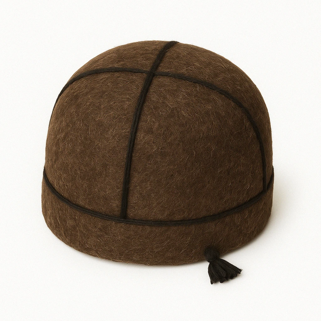 Traditional Caucasus Shepherd Hat, Ethnic Folk Skullcap, Natural Felted Wool