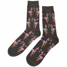 NWT Holiday Flamingo Dress Socks Novelty Men 8-12 Gray Crazy Fun Sockfly