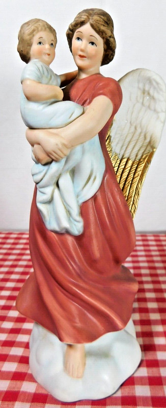 Vintage Homco Angel holding Baby Memorial Porcelain Bisque 8 inches
