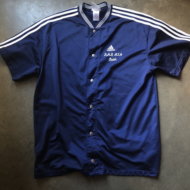 Mens Vintage 90s adidas Navy Blue White Button Up Basketball Warm Up