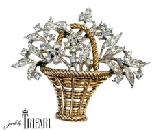 Rare Amazing Trifari Diamante Crystal Rhinestone Woven Flower Basket Brooch