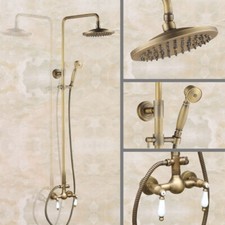 Antique Brass Bathroom 8 Inch Round Rain Shower Head Faucet Set Mixer Tap fan113
