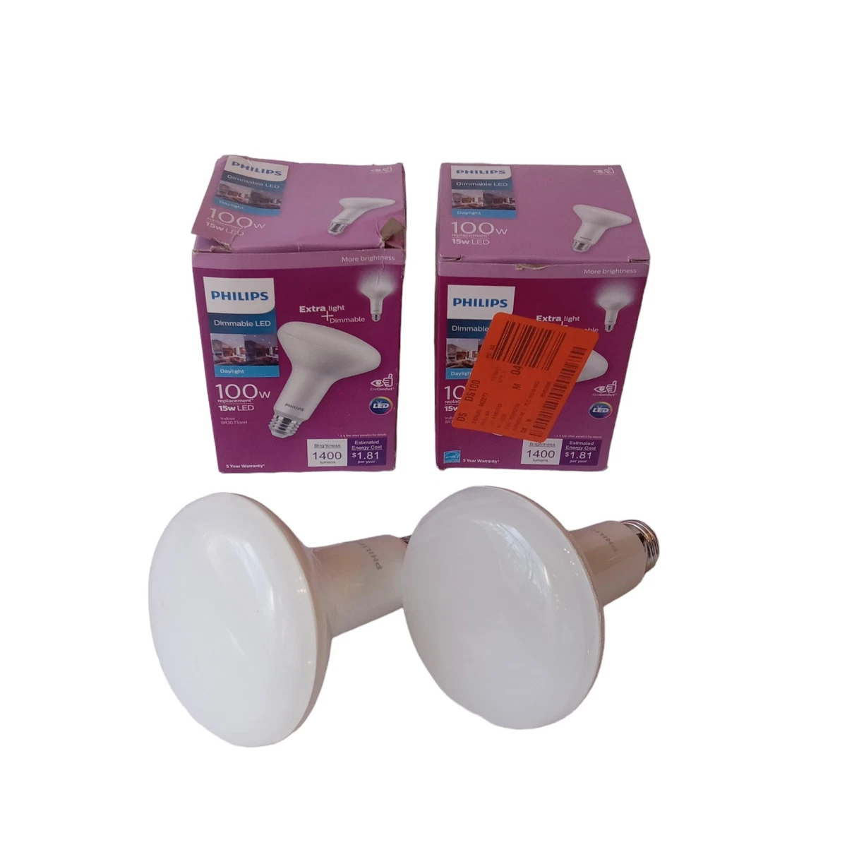 Lot of 2 Philips 100 Watt Dimmable LED BR30 Flood Light Bulb Bright 1400 Lumens