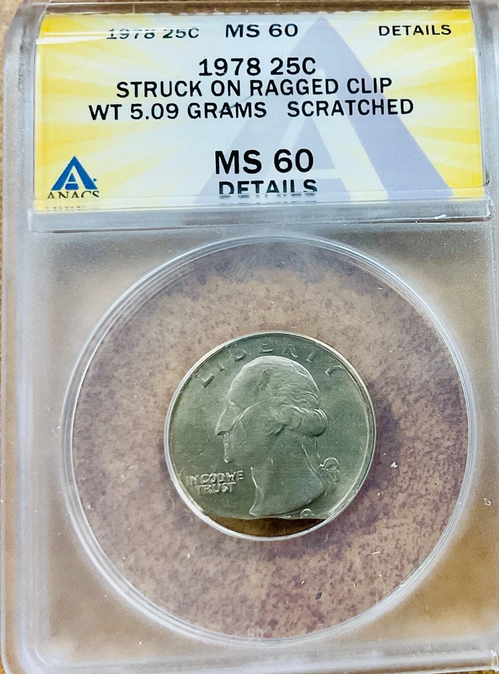 WASHINGTON 1978 cuarto 25c, clip irregular error - muy escasos detalles ANACS MS60. Foto 3 de 4