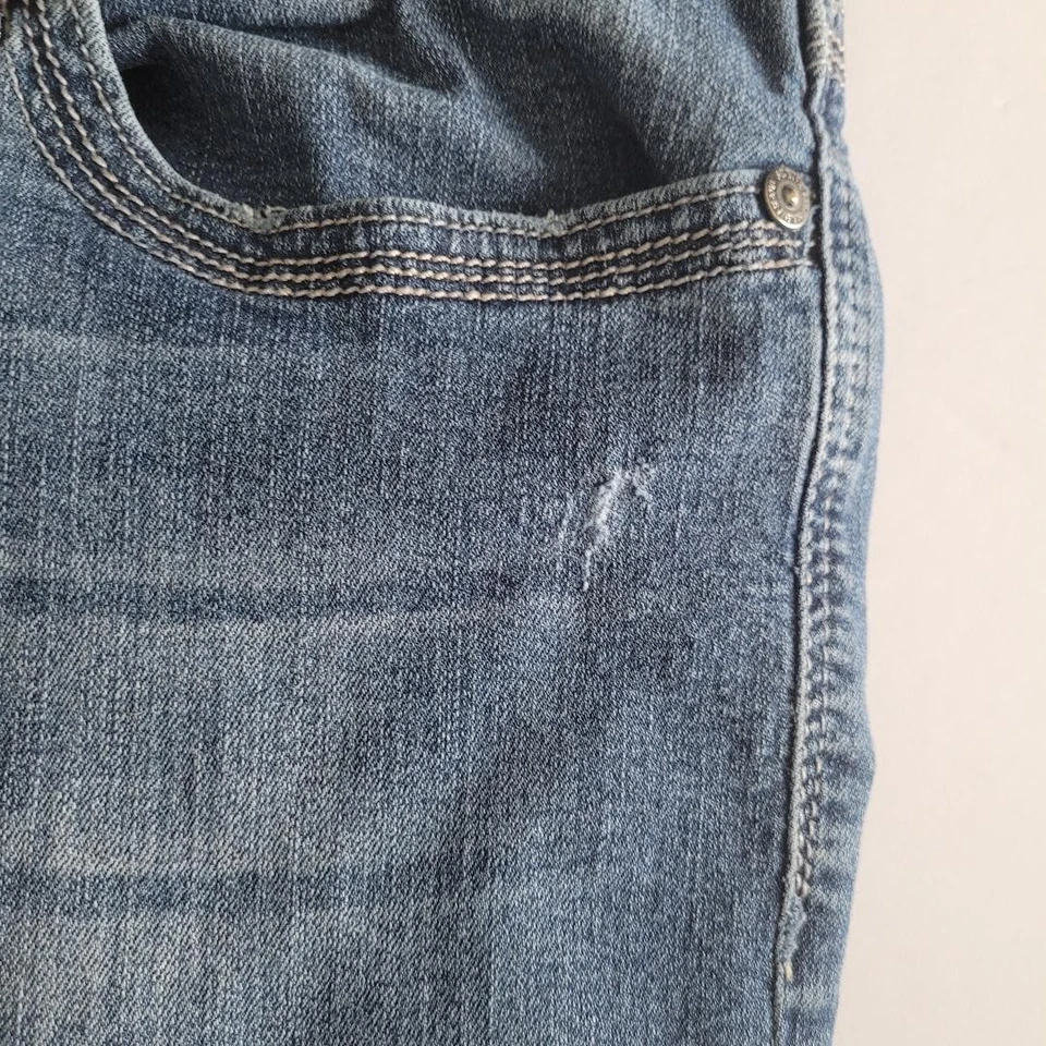 Pantalones de mezclilla Seven7 tiro medio ajustados azules desgastados elásticos para mujer 14 Foto 4 de 4