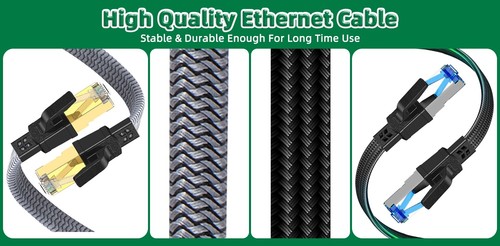 Cat8 Ethernet Cable 40Gbps 2000MHz Cat8 Flat Rj45 Networking Nylon Braided - Picture 13 of 16