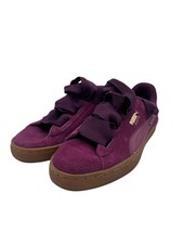 Puma Suede Shoes Womens Size 5.5 Purple Bow Ribbon Lace Classic Low Top Gum Sole