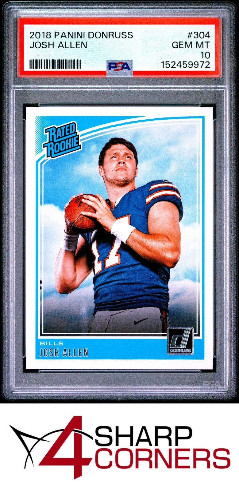 2018 PANINI DONRUSS #304 JOSH ALLEN RC RATED ROOKIE BILLS PSA 10