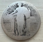 1916/1917 TYPE 1 STANDING LIBERTY QUARTER NO DATE REVERSE NO STARS UNDER EAGLE