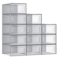 SONGMICS SHOE BOXES PACK OF 12 SHOE STORAGE ORGANIZERS ULSP006G12 - GRAY