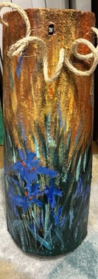 Mexican Roof Tile Painted With Iris Design