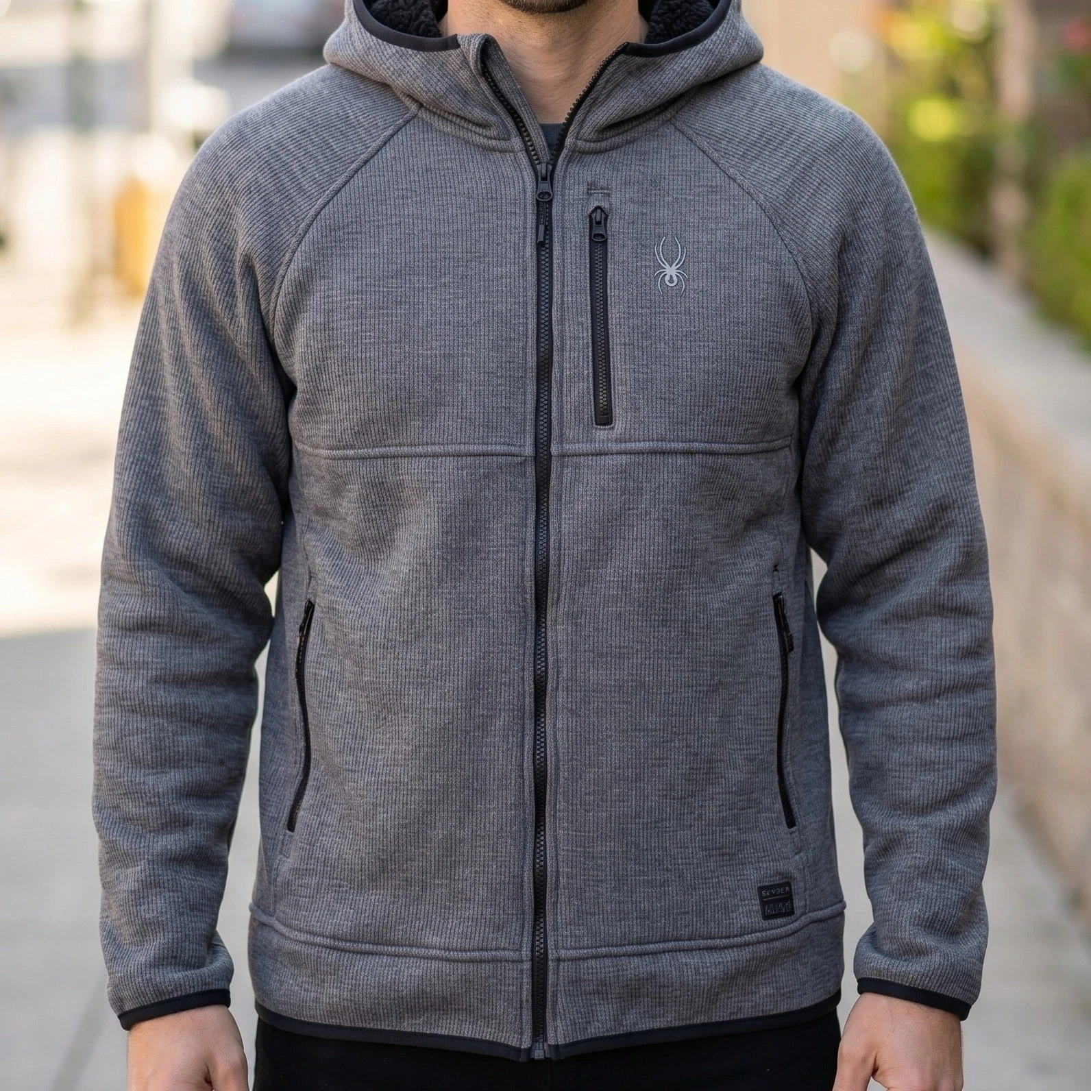 Spyder Mens ProWeb Full Zip Sherpa Lined Hoodie Grey Wind Resistant Jacket NEW