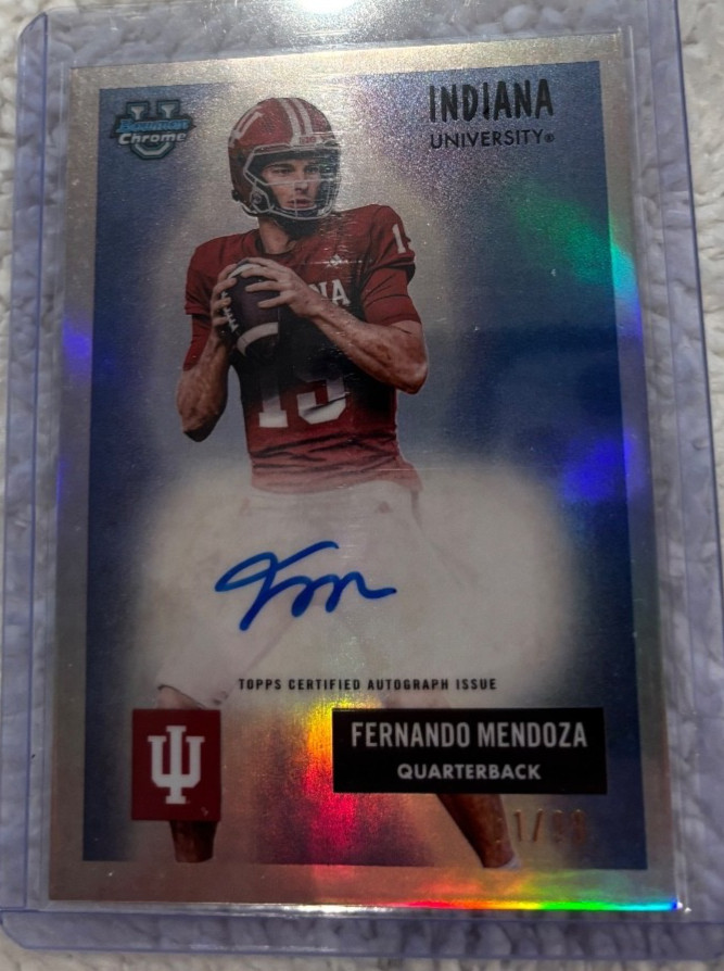 2025 Bowman Chrome University Fernando Mendoza 1955 Auto /99 #55AV-FM Hoosiers