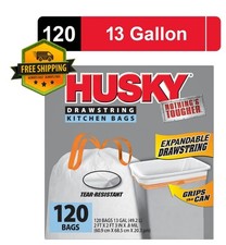 Husky 13-Gal Kitchen Trash Bags, 120 Ct, Drawstring, White