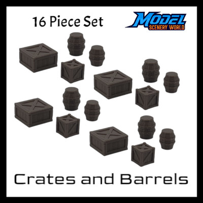 N Scale 1:160 Large Barrels & Crates Cargo 16pc Set | Model Scenery World