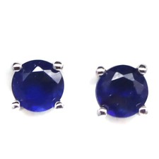 925 Sterling Silver 4 MM. Blue Sapphire Minimalist Earrings White Gold Plated