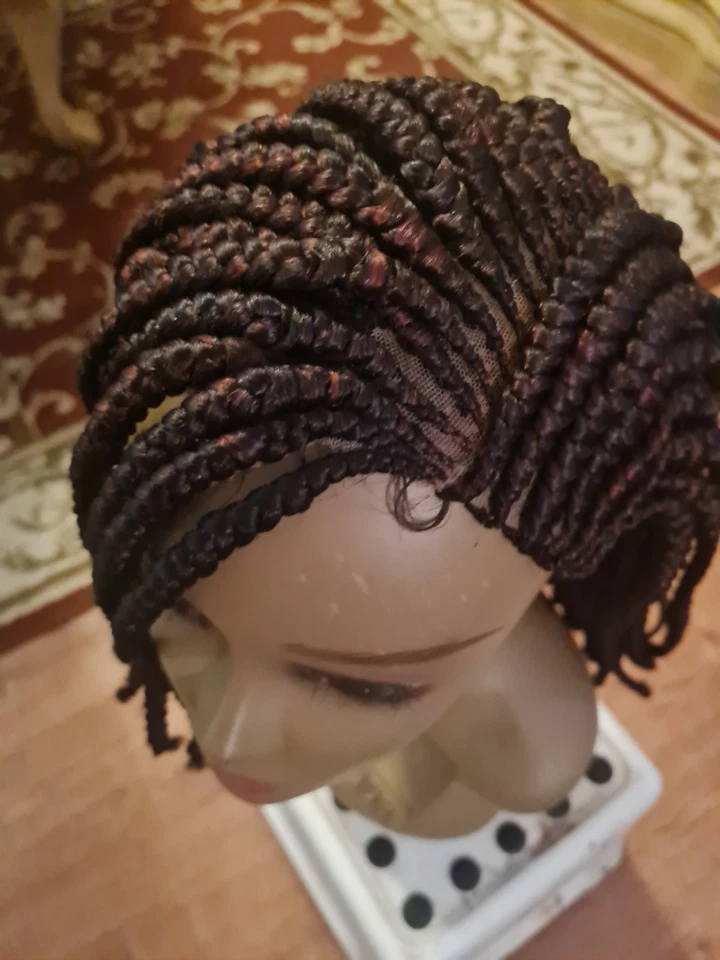 Peluca corta trenzada para mujer negra trenzas trenzas encaje frontal fibra sintética Foto 2 de 4