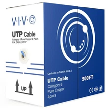 VIVO Blue 500ft Bulk Cat6 Full Copper Indoor LAN Ethernet Cable | UTP Pull Box