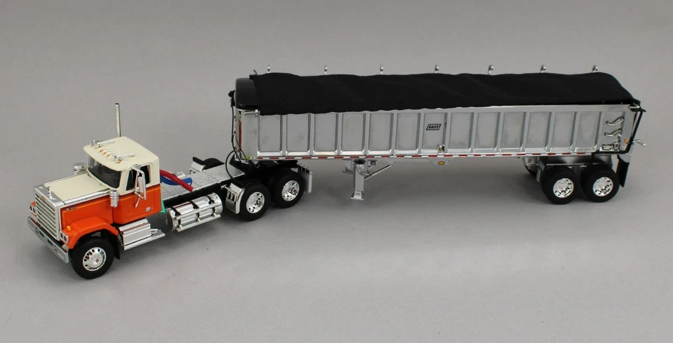 2025 DCP 1:64 *ORANGE* Chevrolet Bison Day Cab w/East Chrome End Dump Trailer - Image 2 of 4