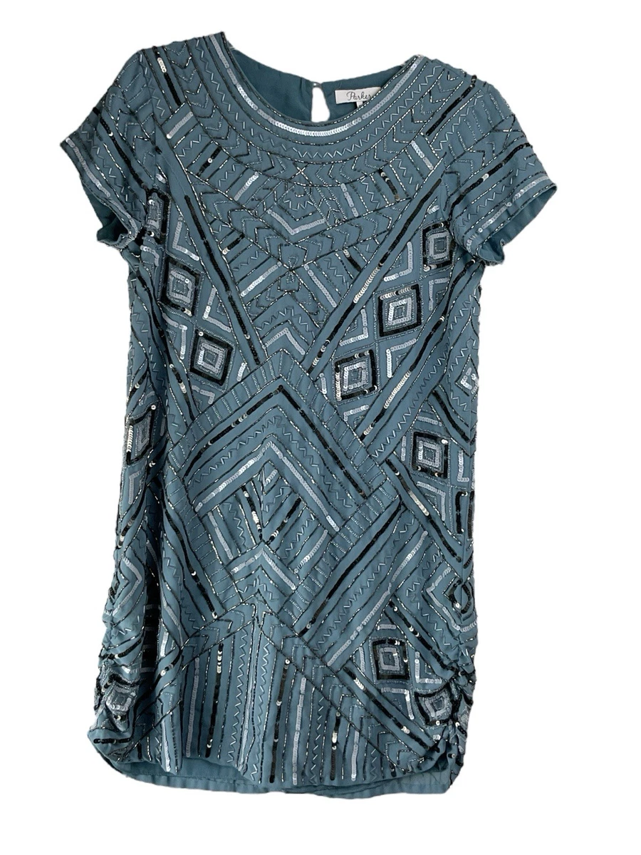 parker beaded backless dress Backless Beaded Starburst Short Party Dress