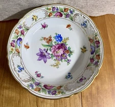 Vintage Schumann Bavaria Empress Dresden Flowers Round Vegetable Bowl 9.5”.