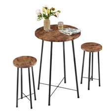 Small Bar Table and Chairs, Round Bistro Sets with 2 barstools, 3-Piece Pub Dini