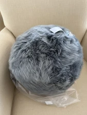 POTTERY BARN BENCE LONGWOOL SHEEPSKIN BALL PILLOW ~ NEW ~ Color Quarry