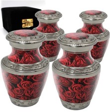 4 Crimson Rose Keepsake Urns for Human Ashes with Velvet Gift Box