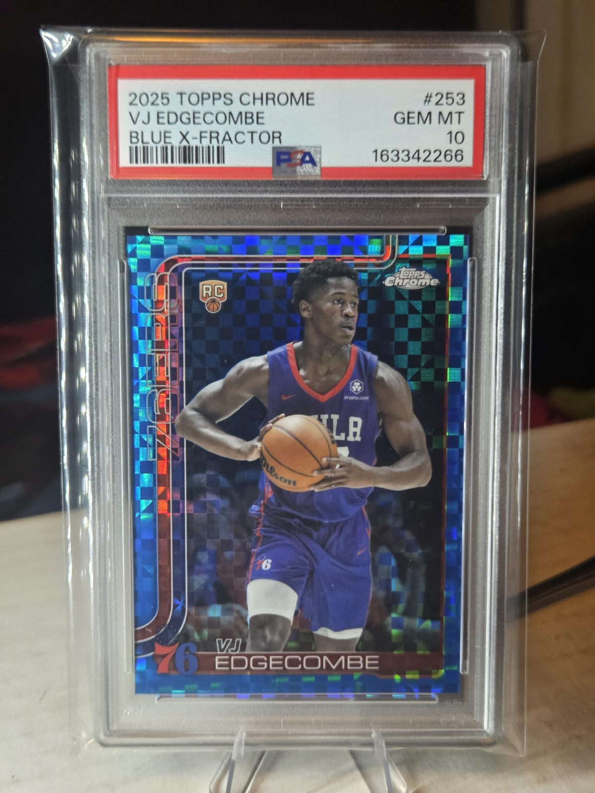 VJ EDGECOMBE 2025-26 Topps Chrome Blue X-Fractor #253 (RC) 76ers PSA 10