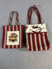 2-Longaberger Holiday Stripe and Botanical Christmas Gift Bag Tote Set of 2