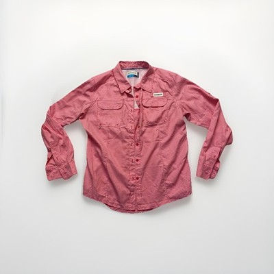 Magellan Mens Red Coral Long Sleeve Button Up Vented Fish Gear Shirt Sz L 098223