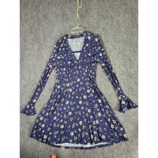 Free People Mini Dress Floral Print Bell Sleeve V Neck Casual Women Sz S Cottage