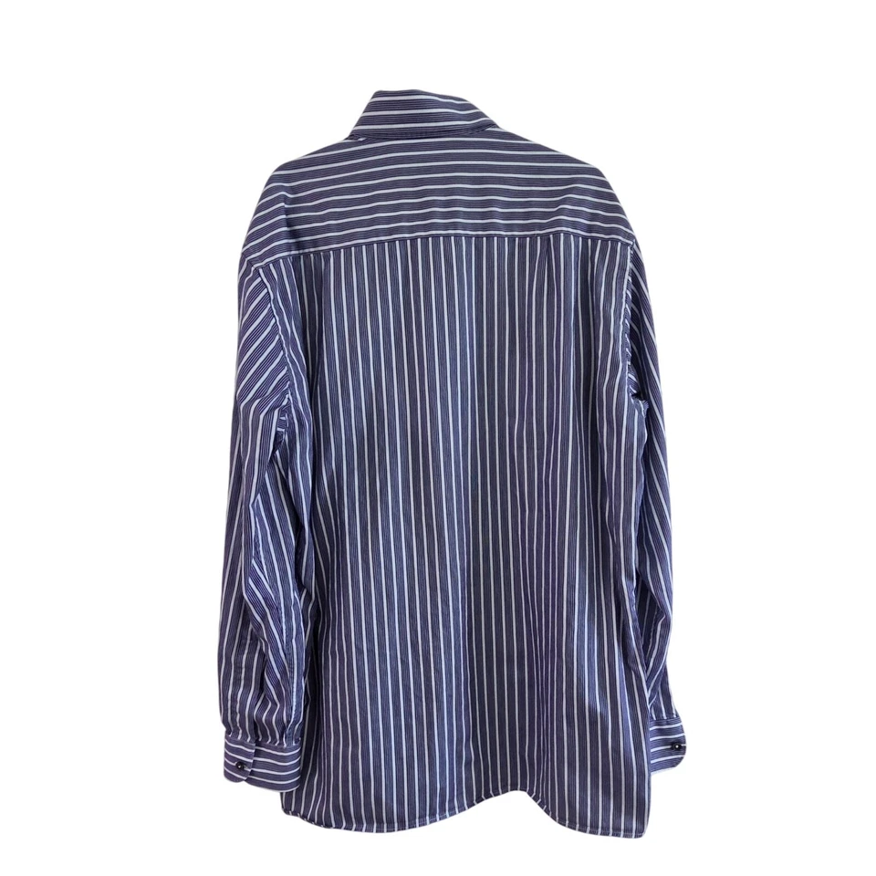 Camisa de vestir Ermenegildo Zegna para hombre L azul blanco a rayas 100 % algodón dobladillos ventilados Foto 3 de 4