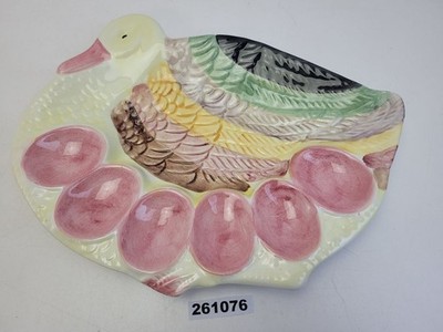 Servierplatte mit 6 Eier Mulden Entenmotiv Keramik Mehrfarbig Handbemalt #261076