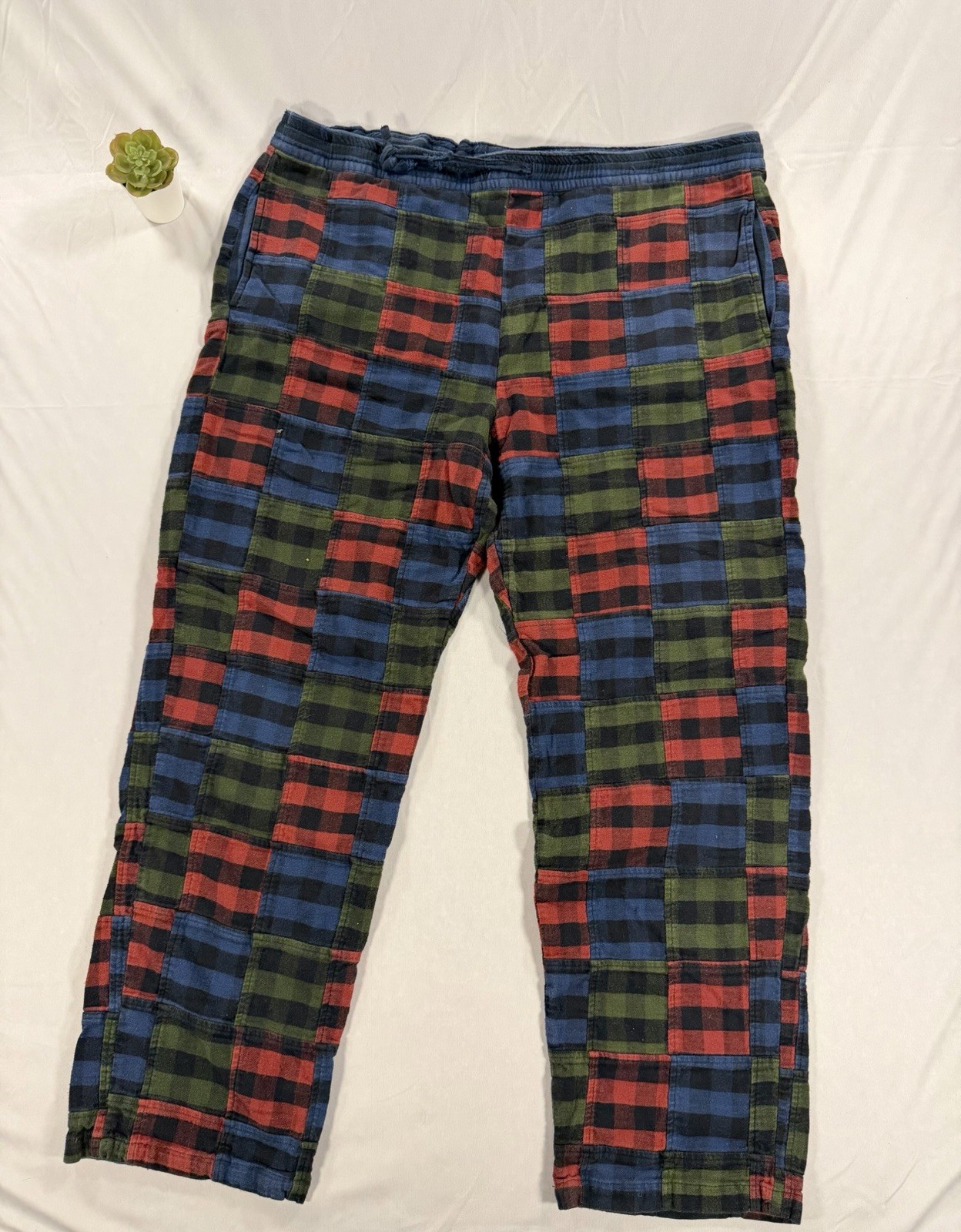 VTG LL Bean Patchwork Flannel Pants Multicolor Si… - image 1