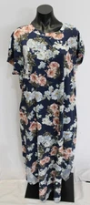 Anrabess Women's Short Sleeve Floral T-Shirt Maxi Dress EJ3 Navy Size 2XL 