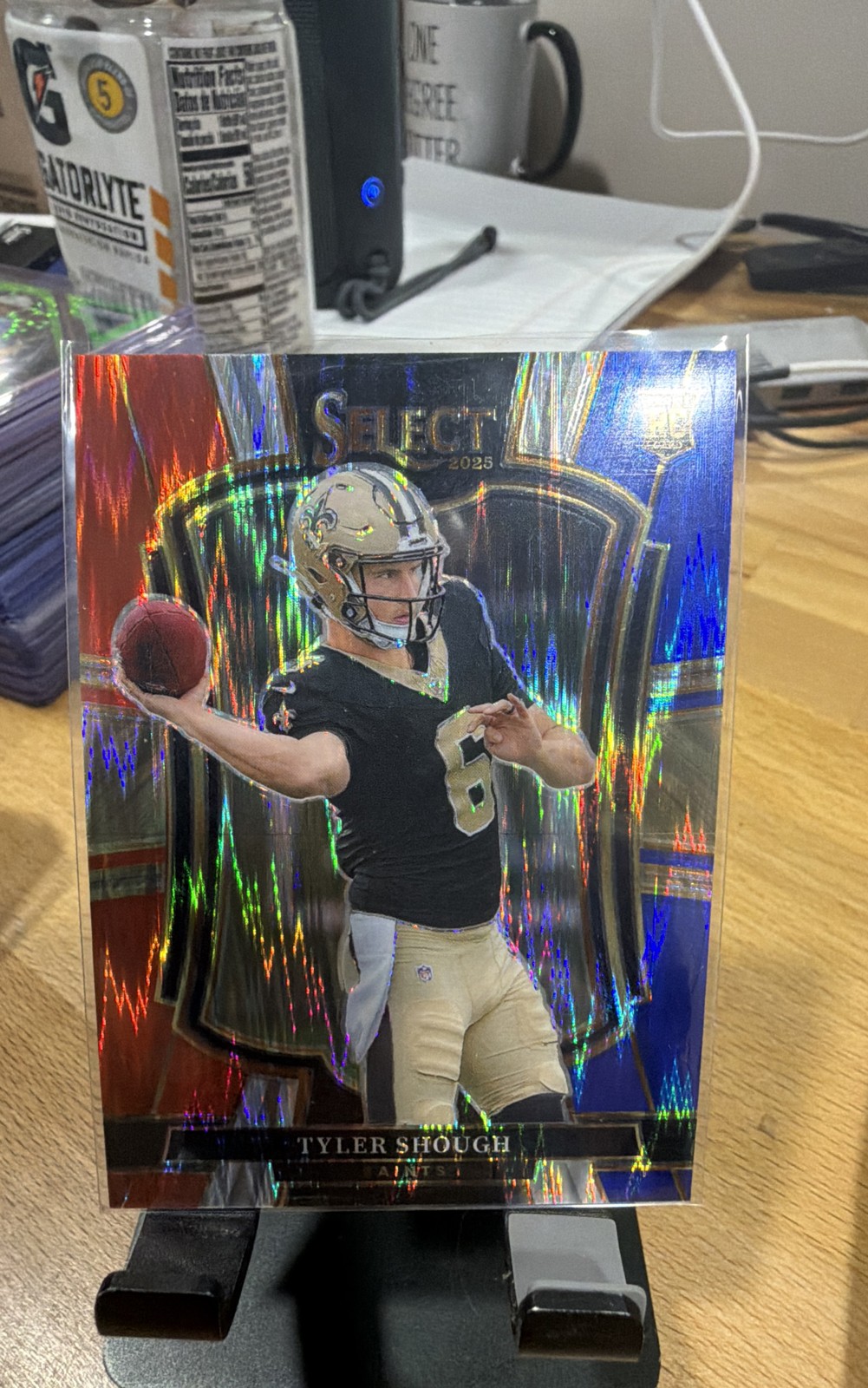 2025 Panini Select - Premier Level Tyler Shough #141 Red & Blue Shock Prizm (RC)