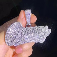 4.0 Round Cut Real Moissanite Customize Name Men's Pendant 14K White Gold Plated