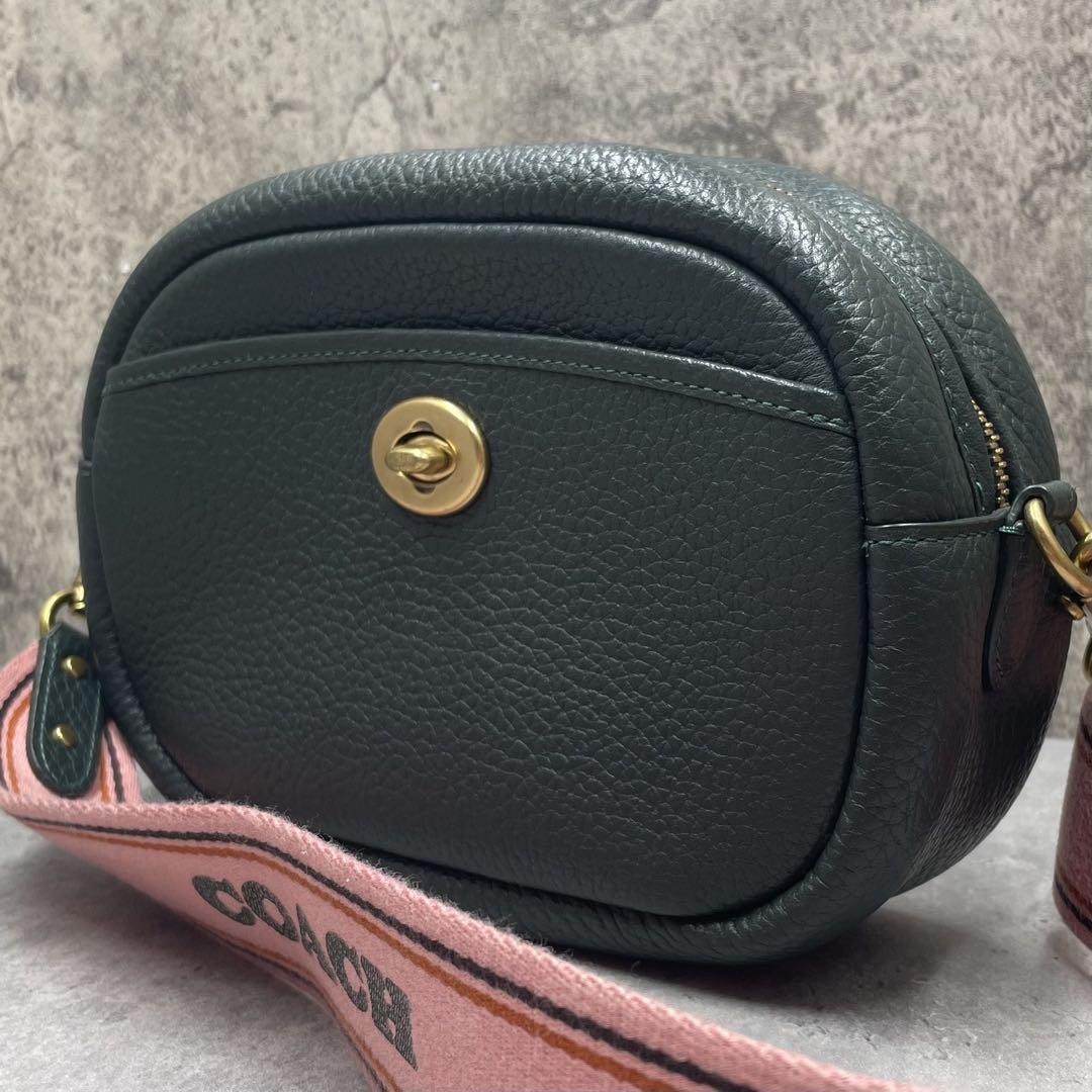 Coach Dark Green Grained Leather Shoulder Bag Camera Style PCHG9S