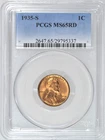 1935-S LINCOLN WHEAT CENT PCGS MS65 RD CHOICE BU