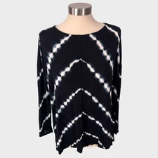 INC International Concepts Medium Black Round Neck Top White Pattern Rayon