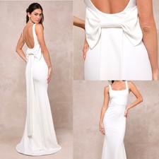 LuLu  s White Bow Square Neck Backless Bridal Dress   New   XL   PLEASE READ