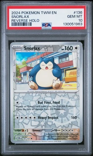 2024 POKEMON TWM EN-TWILIGHT MASQUERADE REVERSE HOLO #136 SNORLAX PSA 10