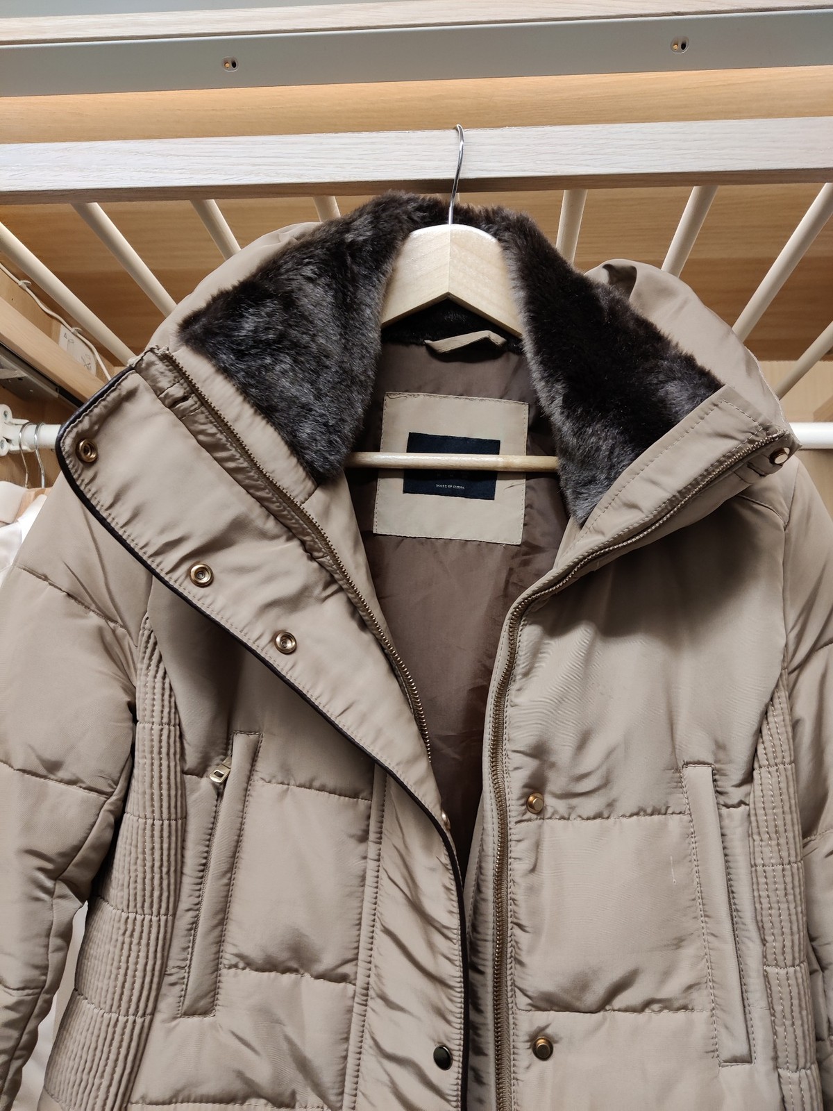 ZARA BASIC COAT JACKET MEDIUM BEIGE PADDED PUFFER… - image 4