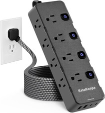 Surge Protector Power Strip 10 Ft - 8 Widely AC Outlet 4 USB Ports 2 USB C , Fla