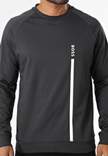 HUGO BOSS Sweatshirt Mens XL Dark Grey Logo Stripe Lightweight Authentic