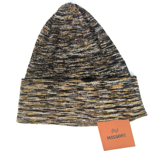 MISSONI Wool Knit Blended Stripe Beanie Winter Hat Gold (MSRP $260)