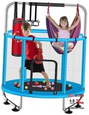 55" Trampoline for Kids with Enclosure, 440lbs Capacity Indoor Outdoor Blue