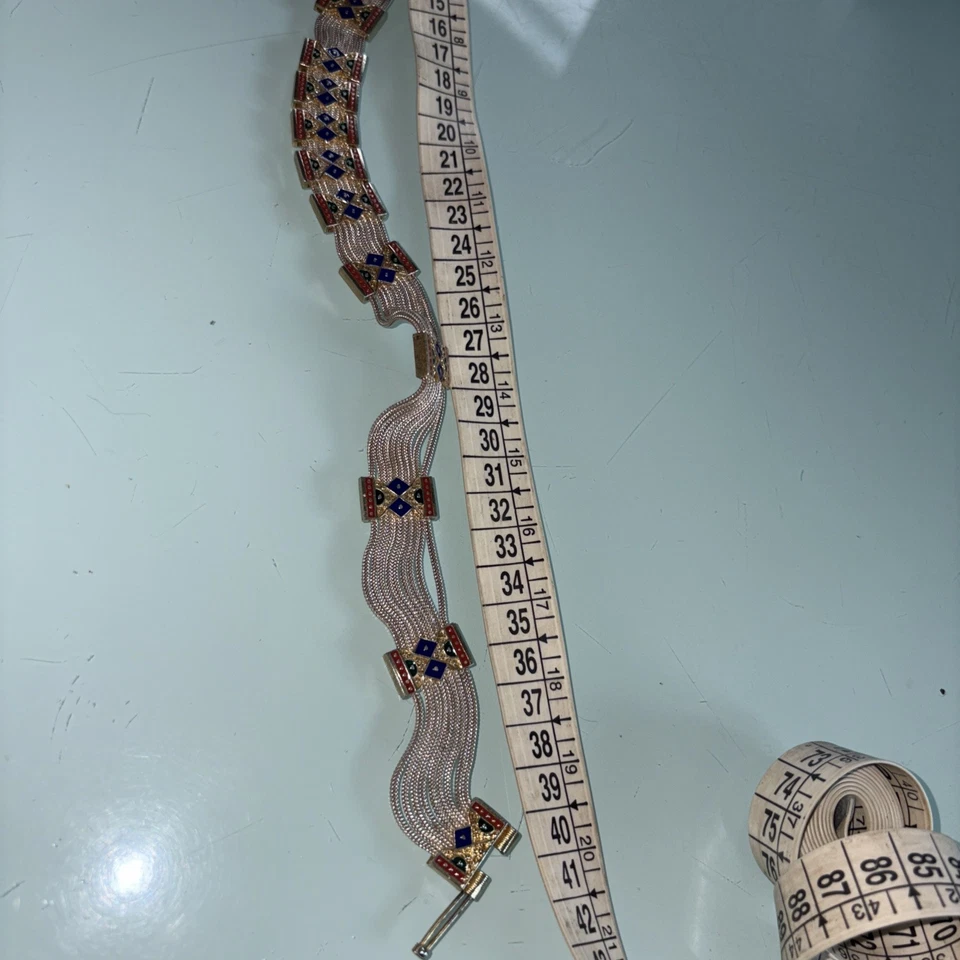 Collana vintage argento sterling 925 collier dorato smalto MANIFATTURA TURCA - Immagine 4 di 4